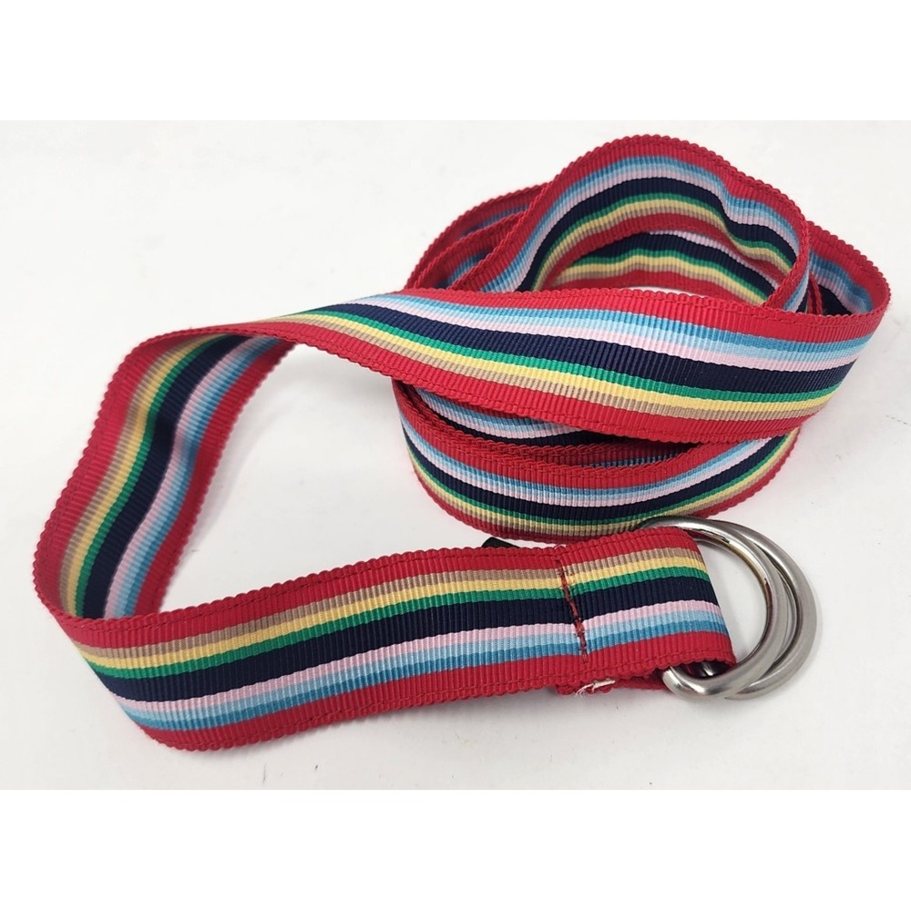 Vintage J.Crew Striped Grosgrain Ribbon Belt Women's M/L Rainbow D Ring